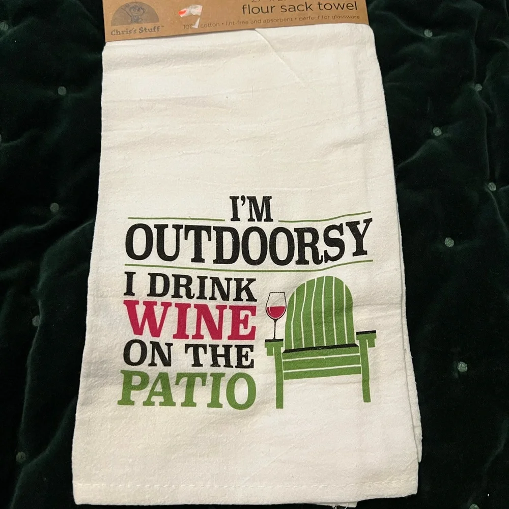 White Flour Sack Towel with Green and Red Print
